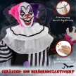 Ijesztő bohóc halloweeni dekoráció, mozgatható, nevető funkcióval, rózsaszín+lila