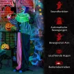 Ijesztő bohóc halloweeni dekoráció, mozgatható, nevető funkcióval, rózsaszín+lila