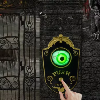   Halloween dekoráció, horror szemmel ellátott csengő, hang- és érintésérzékelővel, mozgatható, zöld fény