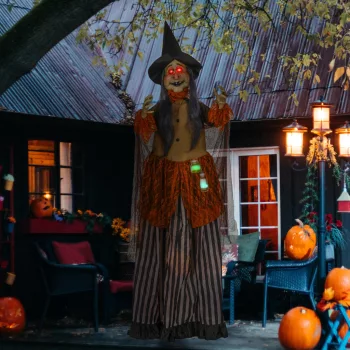   Boszorkány varázsitallal, halloweeni dekoráció, hátborzongató hangok, vörös szemek, mozgatható, 183 cm