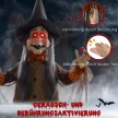 Boszorkány varázsitallal, halloweeni dekoráció, hátborzongató hangok, vörös szemek, mozgatható, 183 cm