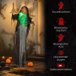 Zöld szörnyeteg, halloweeni dekoráció, hátborzongató hangeffektek, vörös szemek, mozgatható, 183 cm