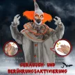 Halloween dekorációs bohóc, rugalmas karok, érintésre/hangra aktiválódik, világító szemek