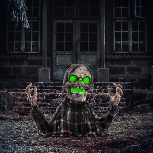 Halloween dekoráció: Groundbreaker csontváz, hajlítható karok, világító szemek, hátborzongató üvöltés