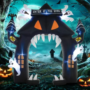   Felfújható Halloween boltív, 4 szellemmel, LED fényekkel, vízálló, 300 x 76 x 300 cm