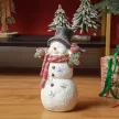  Weihnachtsdeko, Schneemann mit Vogel, 4 warmweiße LEDs, batteriebetrieben, 25 x 15,5 x 38 cm