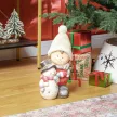  Wichtel mit Schneemann, Gartenzwerg, 4 LEDs, batteriebetrieben, 25 x 18 x 45,5 cm
