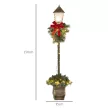 Karácsonyi lámpás bogyókkal, fenyőtobozokkal és masnival, LED fényekkel, fém rúddal, 150 cm