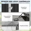 Horganyzott acélból készült kukatároló egység 2 kukához. Kukatároló egység zsanéros fedéllel, gázrugóval, dupla ajtókkal, szellőzőnyílásokkal.