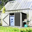 Horganyzott acélból készült kukatároló egység 2 kukához. Kukatároló egység zsanéros fedéllel, gázrugóval, dupla ajtókkal, szellőzőnyílásokkal.