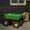 Kerti kocsi billenő funkcióval, akár 200 kg-ig, kézikocsi 75 literes műanyag vödörrel, húzófogantyúval, pneumatikus kerekekkel, sötétzöld