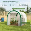 Alagút üvegház, üvegházhatású, cipzáras ajtók, hálós ablakok, fémváz, 3,5 x 2 x 2m, fehér