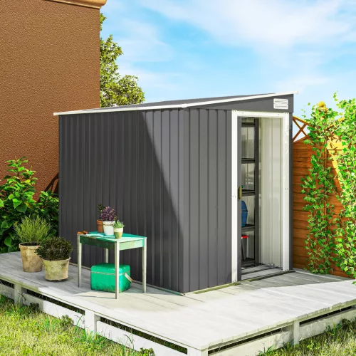Fém kerti fészer 2,81m² 154x206,5x181 cm Szerszámos fészer féltetővel Alapozással