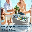 56 literes hűtött kocsi, kerekes tálalókocsi, üvegnyitó, alsó polc, fogantyú, mobil italos kocsi, szürke
