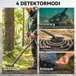 IP68 vízálló, összecsukható fémdetektor 4 üzemmóddal, fejhallgatóval, lapáttal, hordtáskával és LCD kijelzővel