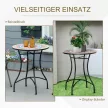  Gartentisch Ø60 cm, Wetterfest Balkontisch aus Metall, Esstisch Outdoor, Campingtisch Beistelltisch, rund Terrassentisch für Garten Terrasse Balkon Rot+Blau+Weiß