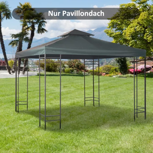 Póttető 3 x 3 m-es kerti pavilonhoz, vízálló, dupla tetővel, vízelvezető lyukakkal, pótfedéllel, pótalkatrészekkel kerti pavilonhoz/sátorhoz, szénszürke