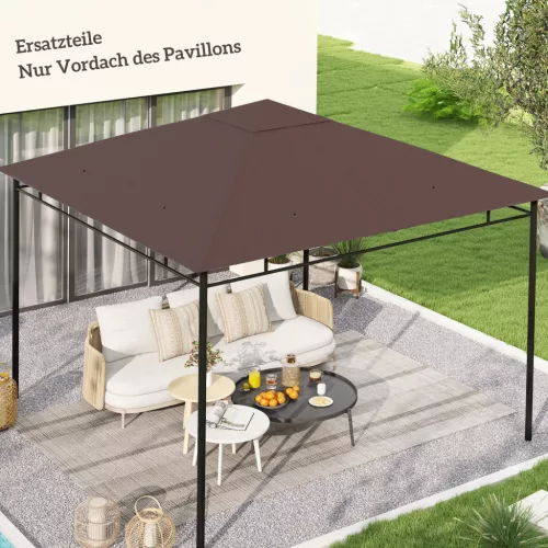 Póttető kerti pavilonhoz, poliészter, 2,98 x 2,98 m, kávé színű