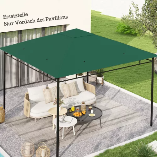Kerti pavilon póttető, 8 vízelvezető lyuk, könnyen összeszerelhető, poliészter, zöld, 2,98 x 2,98 m
