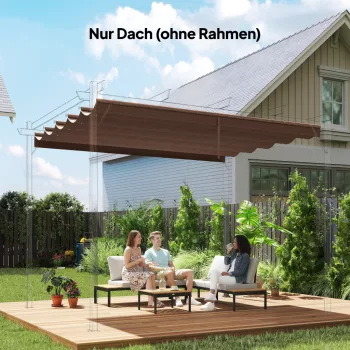   Póttető 3 x 3 m-es pergolához, kihúzható, esővíz-elvezető nyílásokkal, időjárásálló, poliészter, 250 x 255 cm Coffee színben