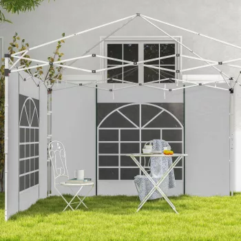   Pavillon-Vorhänge, 2er-Set, für 3x6m oder 3x3m Gartenpavillons, mit Fenstern und Türen, Weiß