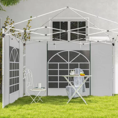  Pavillon-Vorhänge, 2er-Set, für 3x6m oder 3x3m Gartenpavillons, mit Fenstern und Türen, Weiß