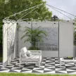  Pavillon-Vorhänge, 2er-Set, für 3x6m oder 3x3m Gartenpavillons, mit Fenstern und Türen, Weiß