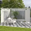  Pavillon-Vorhänge, 2er-Set, für 3x6m oder 3x3m Gartenpavillons, mit Fenstern und Türen, Weiß