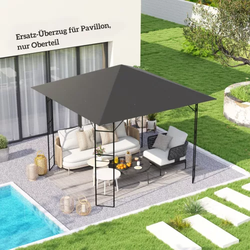 Póttető 3 x 3 m-es pavilonhoz, vízlepergető UPF30+ pavilontető, póttakaró Oxford szövetből, 370 g/m², szürke