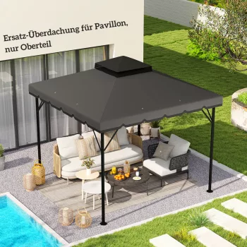   Póttető 3x3m-es pavilonhoz, vízlepergető, dupla tetős pavilontető vízelvezető lyukakkal, világos szürke