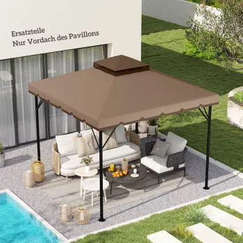   Póttető 3x3m-es pavilonhoz, vízlepergető, dupla tetős pavilontető vízelvezető lyukakkal, khaki színben