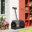 Komposztszóró 75L 61x40cm műtrágyaszóró gyepkert T-fogantyús hálós kosárral fém fekete