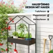 2-szintes, ház alakú virágállvány, 150 cm magas, virágállvány kampókkal, fém, fekete