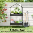 2-szintes, ház alakú virágállvány, 150 cm magas, virágállvány kampókkal, fém, fekete