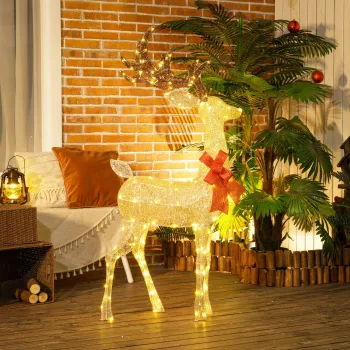    Rentier mit roter Schleife, 137 LEDs, Weihnachtsbeleuchtung, wetterfest, 66 x 25 x 135 cm, Gold