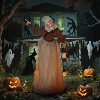   150 cm-es Halloween dekoráció, Halloween boszorkány LED fényekkel, hangfunkcióval, állítható karokkal és fejjel