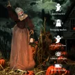 150 cm-es Halloween dekoráció, Halloween boszorkány LED fényekkel, hangfunkcióval, állítható karokkal és fejjel