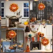 Halloween koszorú, hátborzongató tök dizájn, őszi levelek, fényeffektek, műanyag