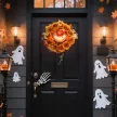 Halloween koszorú, hátborzongató tök dizájn, őszi levelek, fényeffektek, műanyag