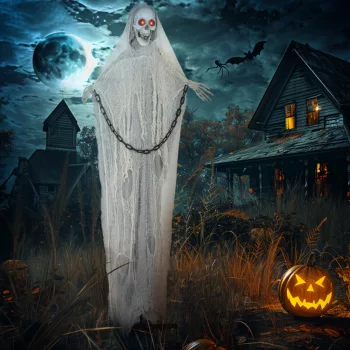   Halloween dekoráció Kaszás kültéri 183 cm-es animált beszélő kaszás ragyogó szemekkel és hátborzongató hanggal Halloween dekoráció ajtóra, kertbe, partira, udvarra, kísértetjárta házba