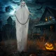 Halloween dekoráció Kaszás kültéri 183 cm-es animált beszélő kaszás ragyogó szemekkel és hátborzongató hanggal Halloween dekoráció ajtóra, kertbe, partira, udvarra, kísértetjárta házba