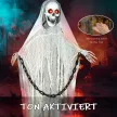 Halloween dekoráció Kaszás kültéri 183 cm-es animált beszélő kaszás ragyogó szemekkel és hátborzongató hanggal Halloween dekoráció ajtóra, kertbe, partira, udvarra, kísértetjárta házba
