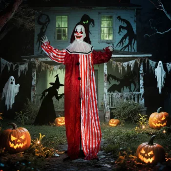   165 cm-es Halloween dekoráció Halloween bohóc LED fényekkel, hangfunkcióval és testeffektussal