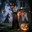 183 cm-es Halloween dekoráció, függő Halloween boszorkány LED fényekkel, hangfunkcióval, állítható karokkal, szájjal