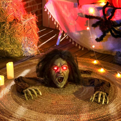 Mászó zombi dekoráció Halloweenre, hangokkal, fényekkel, elemes