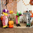 Rakásolható halloweeni animatronikus bohócok izzó vörös szemekkel beltéri partikelléknek