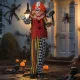 Ijesztő bohóc, Halloween animatronikus, 173 cm, világító szemek, hangaktiválás, mozgatható karok és fej, elemes, műanyag, fém, piros