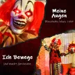 Ijesztő bohóc, Halloween animatronikus, 173 cm, világító szemek, hangaktiválás, mozgatható karok és fej, elemes, műanyag, fém, piros