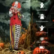 Ijesztő bohóc, Halloween animatronikus, 173 cm, világító szemek, hangaktiválás, mozgatható karok és fej, elemes, műanyag, fém, piros