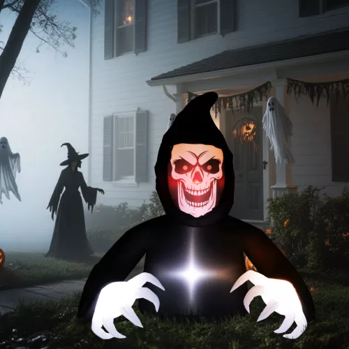 Felfújható halloweeni dekoráció, Kaszás, LED fények, ventilátor, kábel
